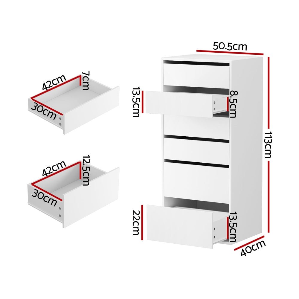 6 Chest of Drawers Dresser Tallboy White - Furniture > Bedroom > Dressers - Rivercity House & Home Co. (ABN 18 642 972 209) - Affordable Modern Furniture Australia