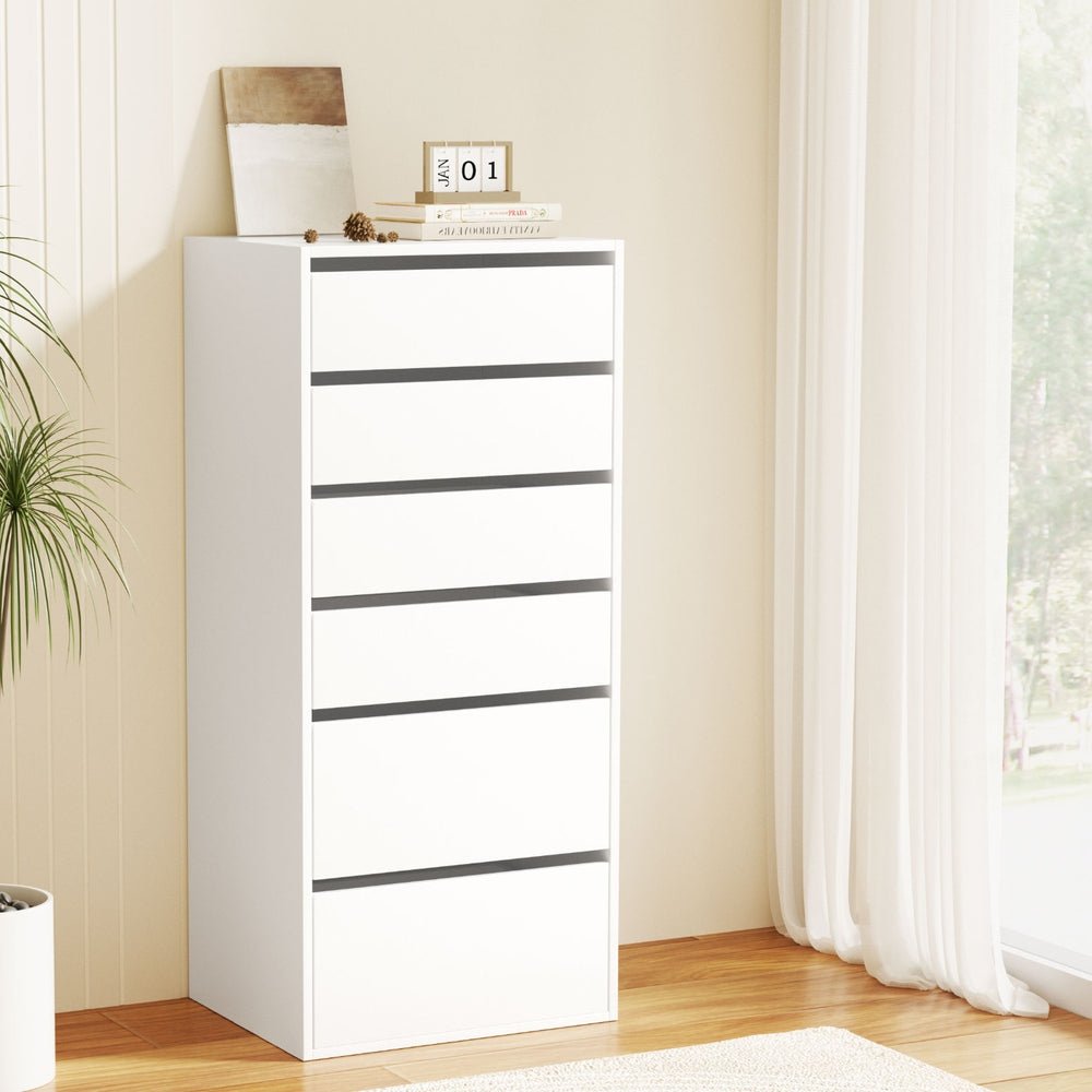 6 Chest of Drawers Dresser Tallboy White - Furniture > Bedroom > Dressers - Rivercity House & Home Co. (ABN 18 642 972 209) - Affordable Modern Furniture Australia