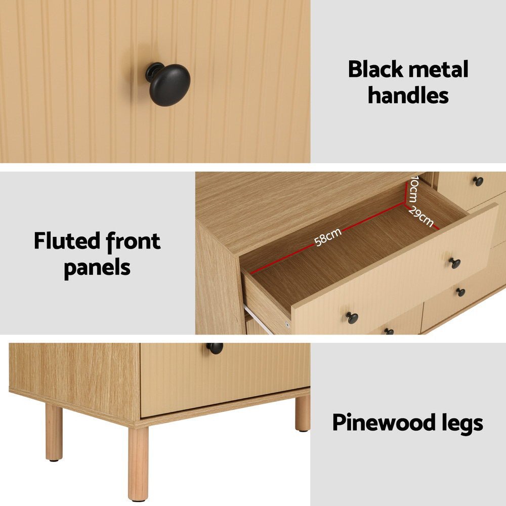 6 Chest of Drawers Flutted Front - RUTH Oak - Furniture > Bedroom - Rivercity House & Home Co. (ABN 18 642 972 209) - Affordable Modern Furniture Australia