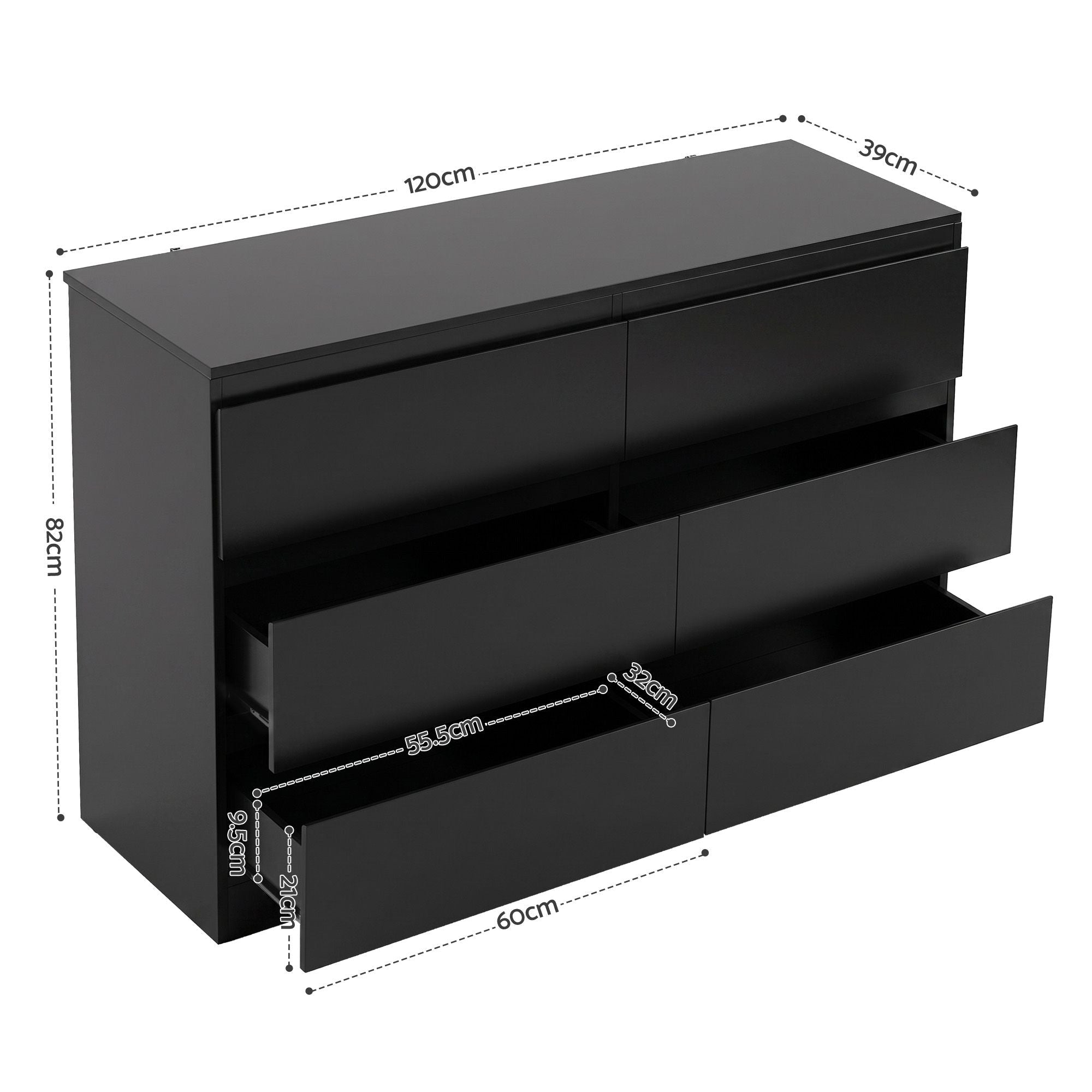 6 Chest of Drawers Lowboy Black - Furniture > Bedroom > Dressers - Rivercity House & Home Co. (ABN 18 642 972 209) - Affordable Modern Furniture Australia