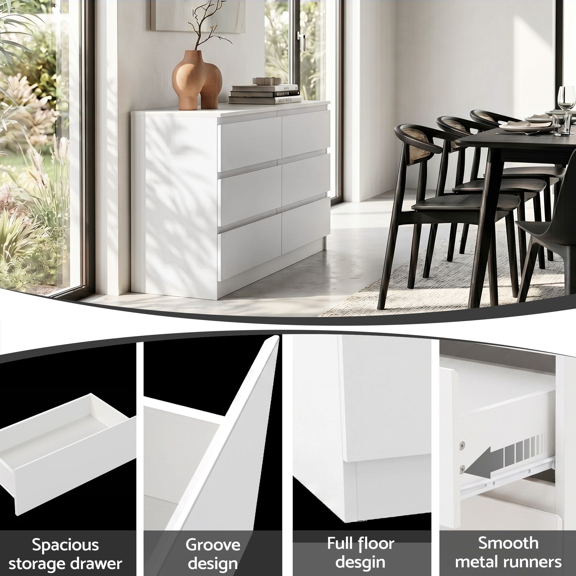 6 Chest of Drawers Lowboy White - Furniture > Bedroom > Dressers - Rivercity House & Home Co. (ABN 18 642 972 209) - Affordable Modern Furniture Australia