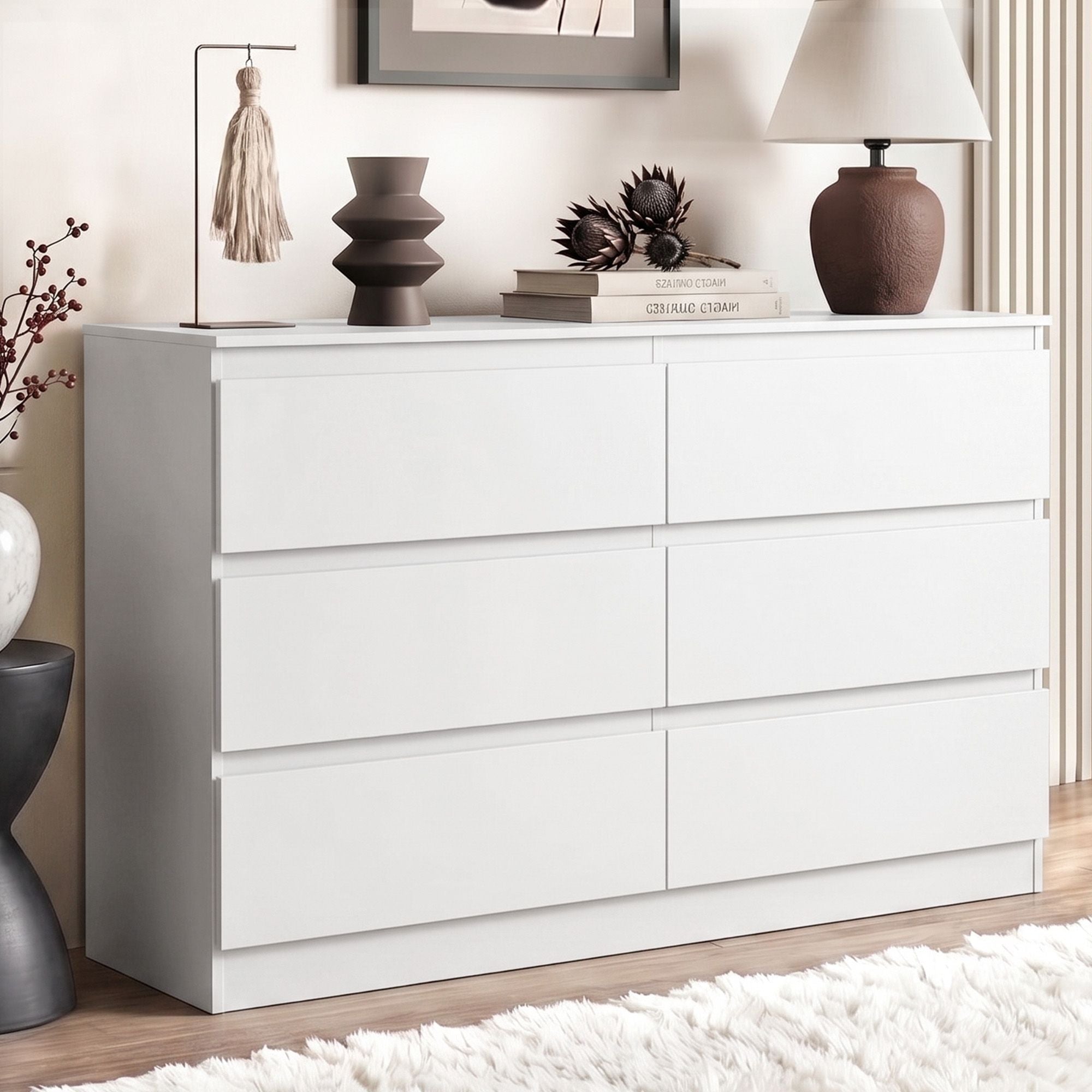 6 Chest of Drawers Lowboy White - Furniture > Bedroom > Dressers - Rivercity House & Home Co. (ABN 18 642 972 209) - Affordable Modern Furniture Australia