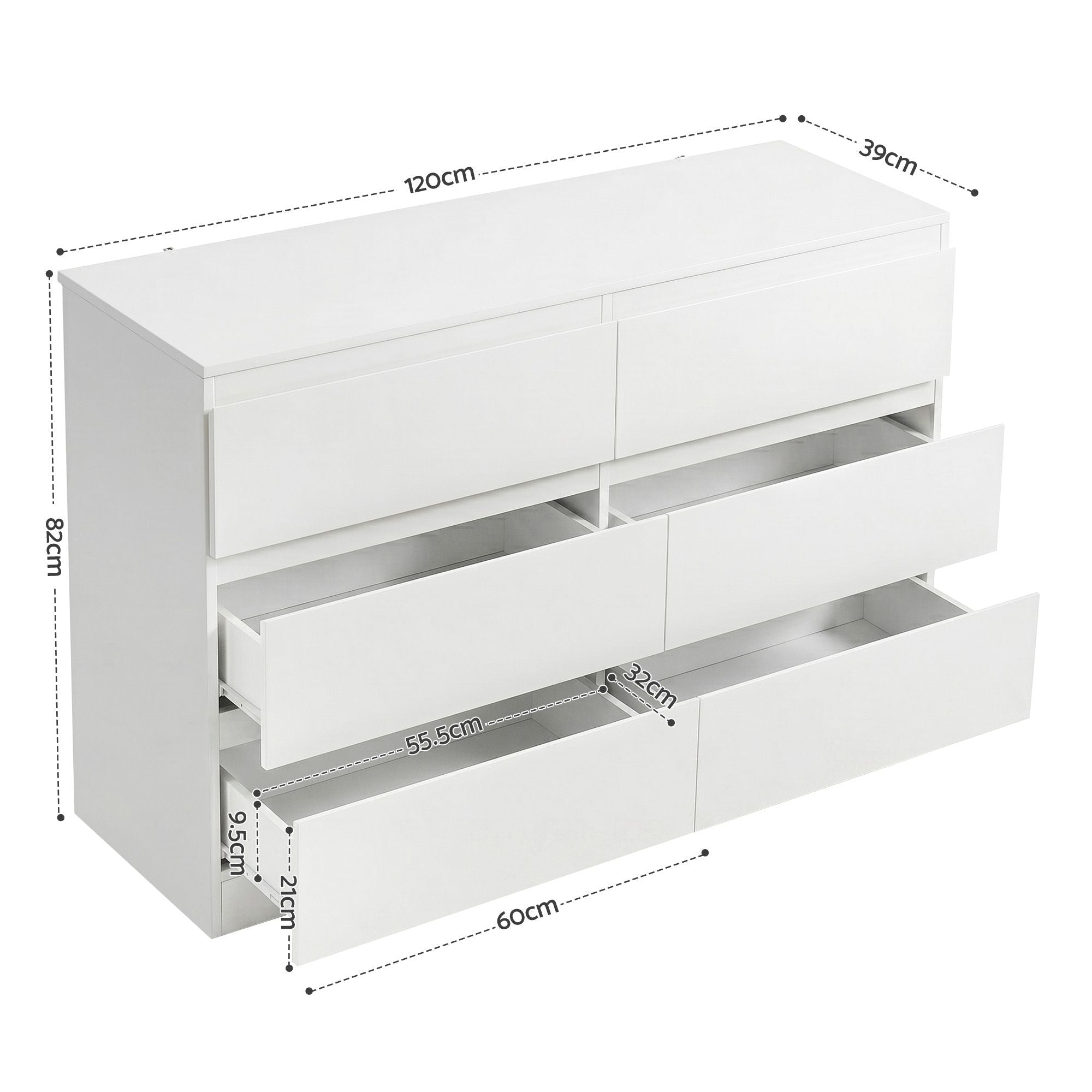 6 Chest of Drawers Lowboy White - Furniture > Bedroom > Dressers - Rivercity House & Home Co. (ABN 18 642 972 209) - Affordable Modern Furniture Australia