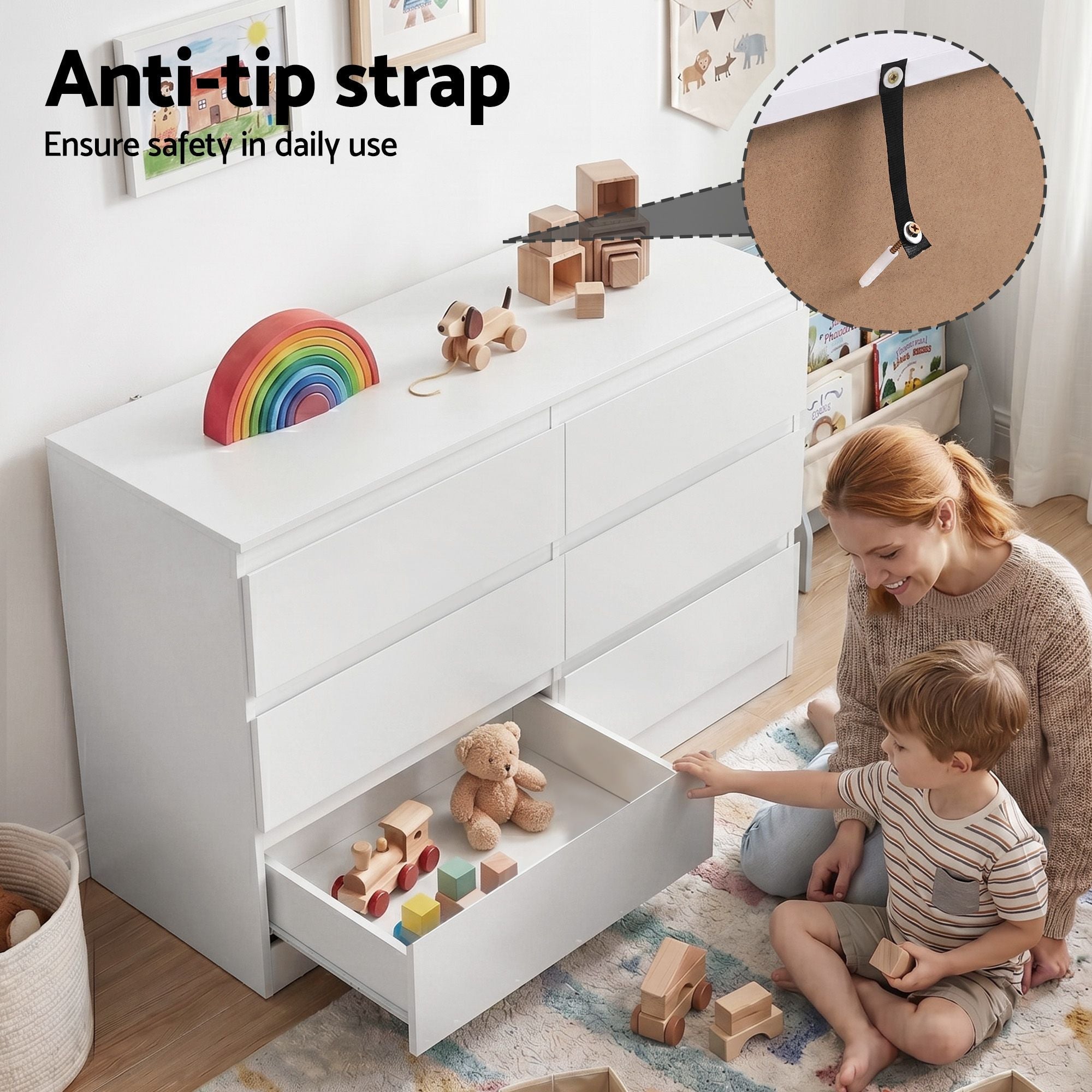 6 Chest of Drawers Lowboy White - Furniture > Bedroom > Dressers - Rivercity House & Home Co. (ABN 18 642 972 209) - Affordable Modern Furniture Australia