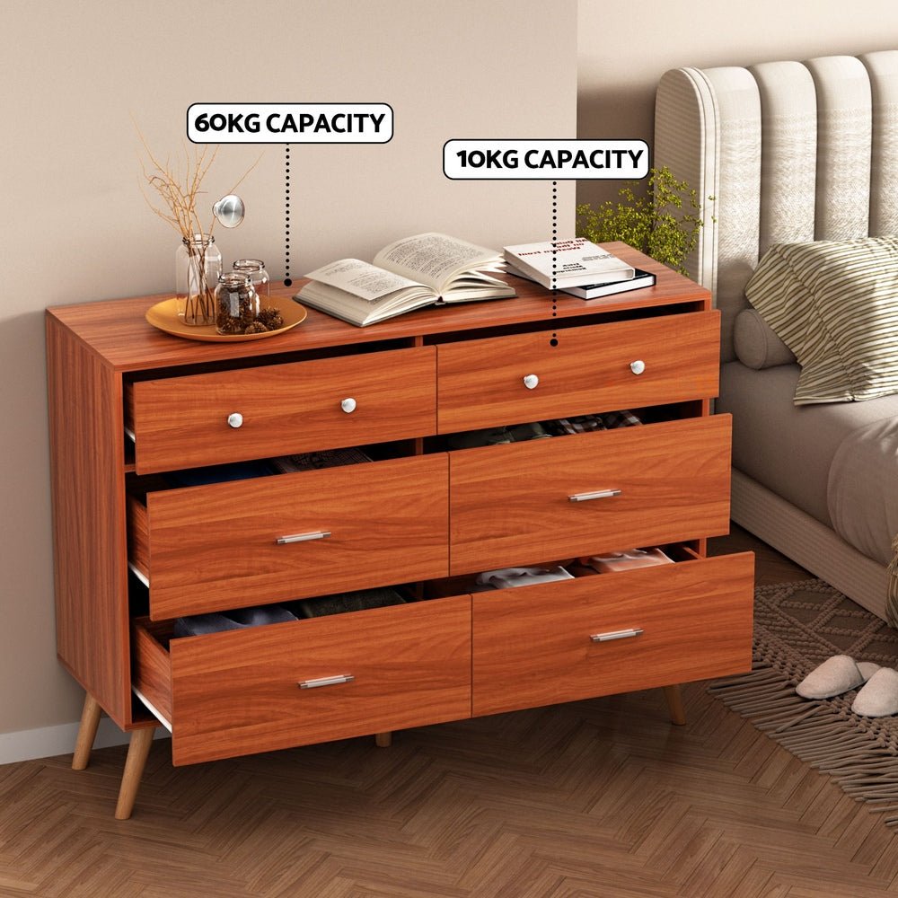 6 Chest of Drawers Storage Cabinet Walnut - Furniture > Bedroom > Dressers - Rivercity House & Home Co. (ABN 18 642 972 209) - Affordable Modern Furniture Australia