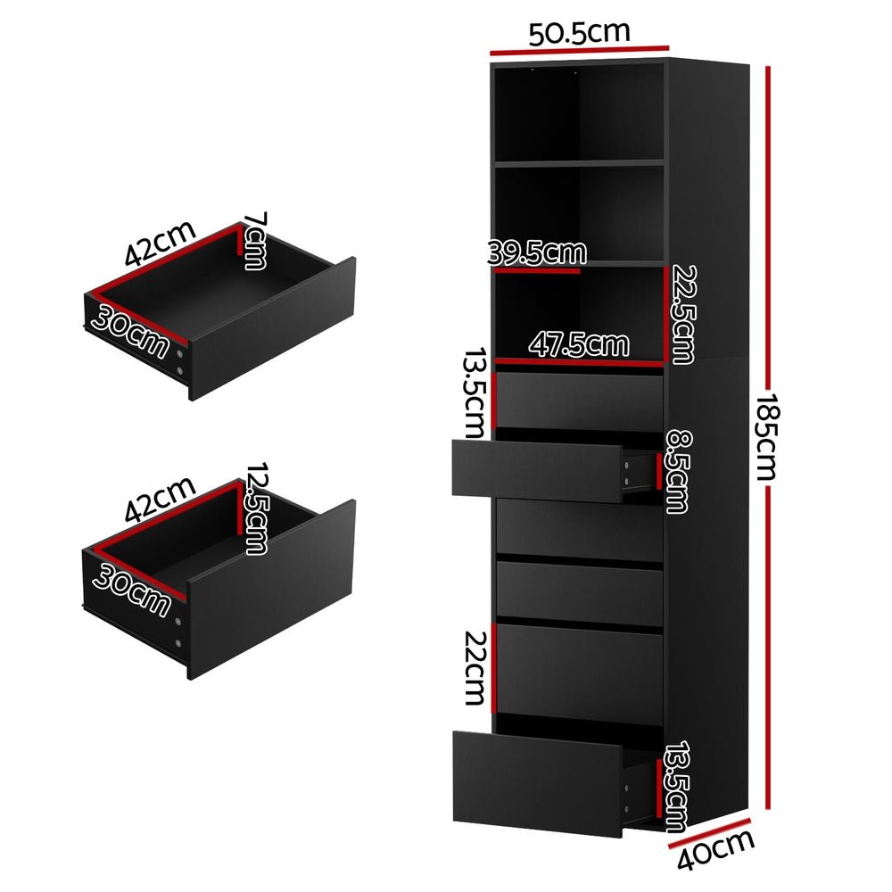 6 Chest of Drawers Tallboy Cabinet Black - Furniture > Bedroom > Dressers - Rivercity House & Home Co. (ABN 18 642 972 209) - Affordable Modern Furniture Australia