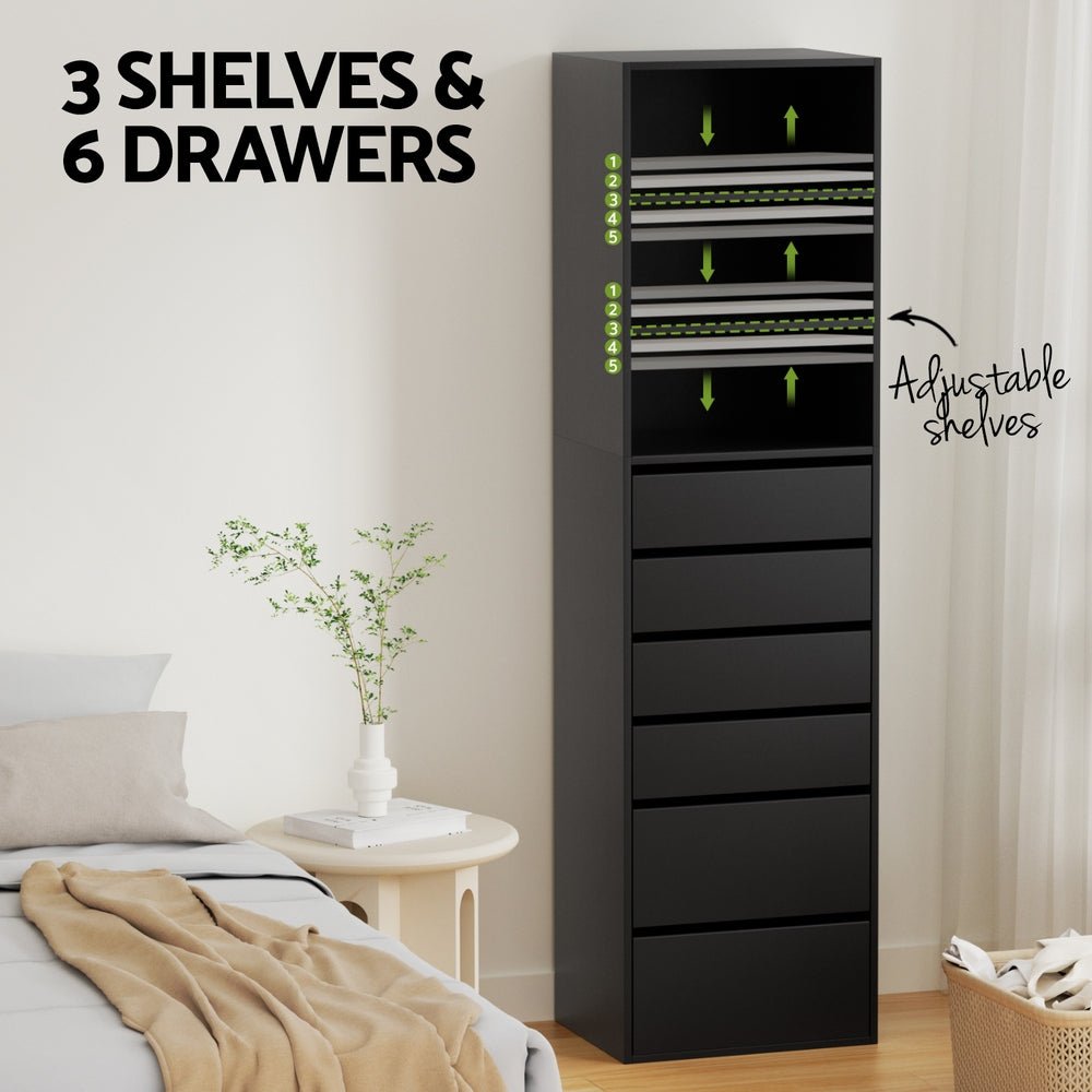 6 Chest of Drawers Tallboy Cabinet Black - Furniture > Bedroom > Dressers - Rivercity House & Home Co. (ABN 18 642 972 209) - Affordable Modern Furniture Australia