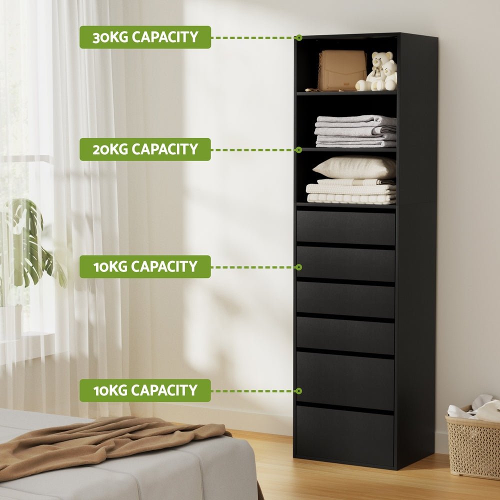 6 Chest of Drawers Tallboy Cabinet Black - Furniture > Bedroom > Dressers - Rivercity House & Home Co. (ABN 18 642 972 209) - Affordable Modern Furniture Australia