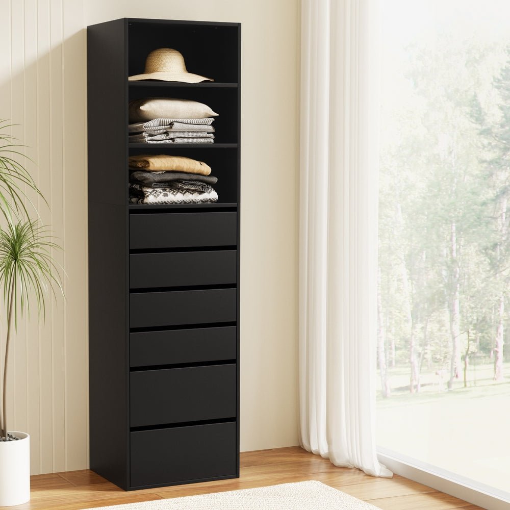 6 Chest of Drawers Tallboy Cabinet Black - Furniture > Bedroom > Dressers - Rivercity House & Home Co. (ABN 18 642 972 209) - Affordable Modern Furniture Australia