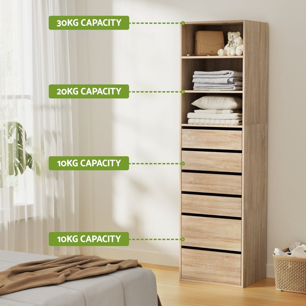 6 Chest of Drawers Tallboy Cabinet Pine - Furniture > Bedroom > Dressers - Rivercity House & Home Co. (ABN 18 642 972 209) - Affordable Modern Furniture Australia