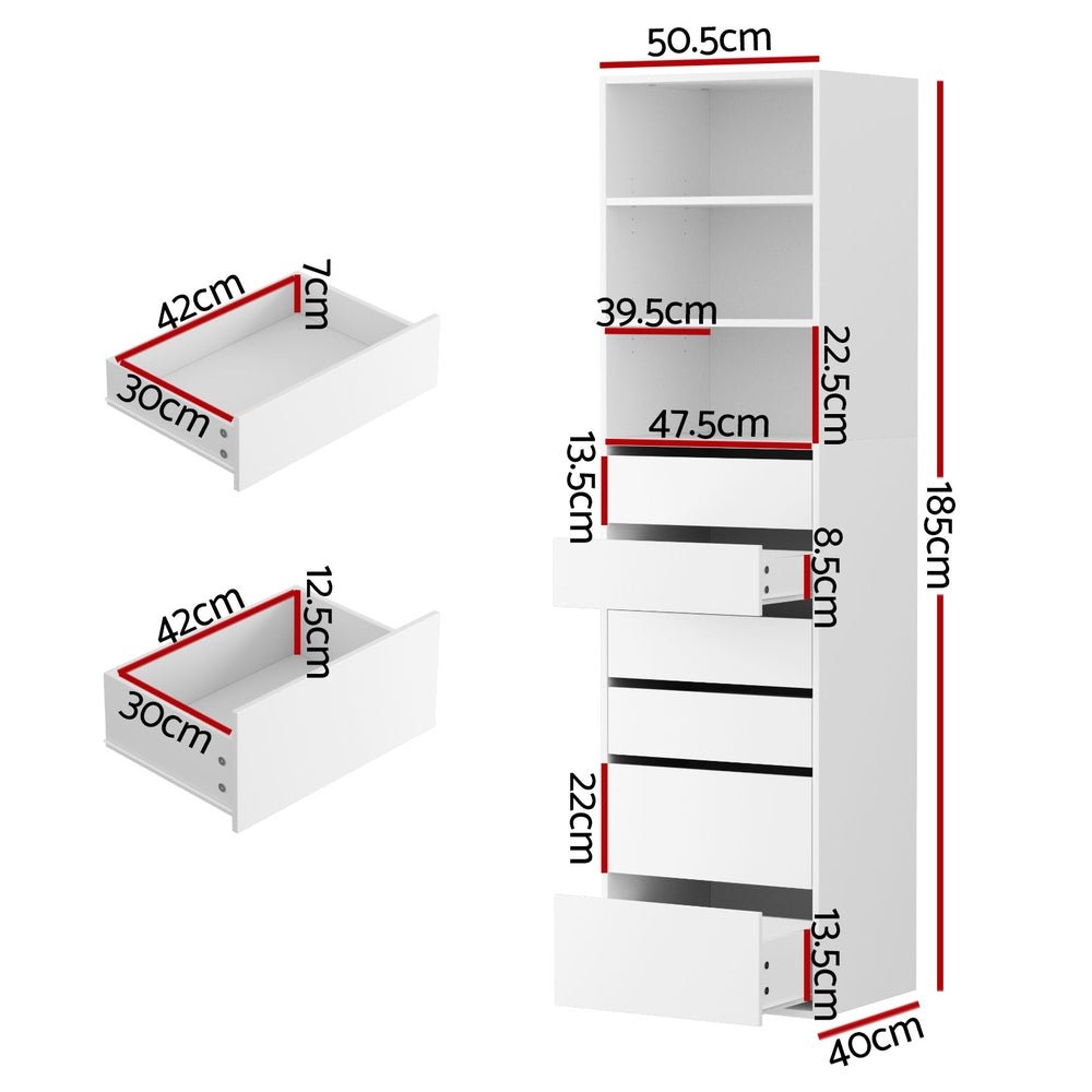 6 Chest of Drawers Tallboy Cabinet White - Furniture > Bedroom > Dressers - Rivercity House & Home Co. (ABN 18 642 972 209) - Affordable Modern Furniture Australia