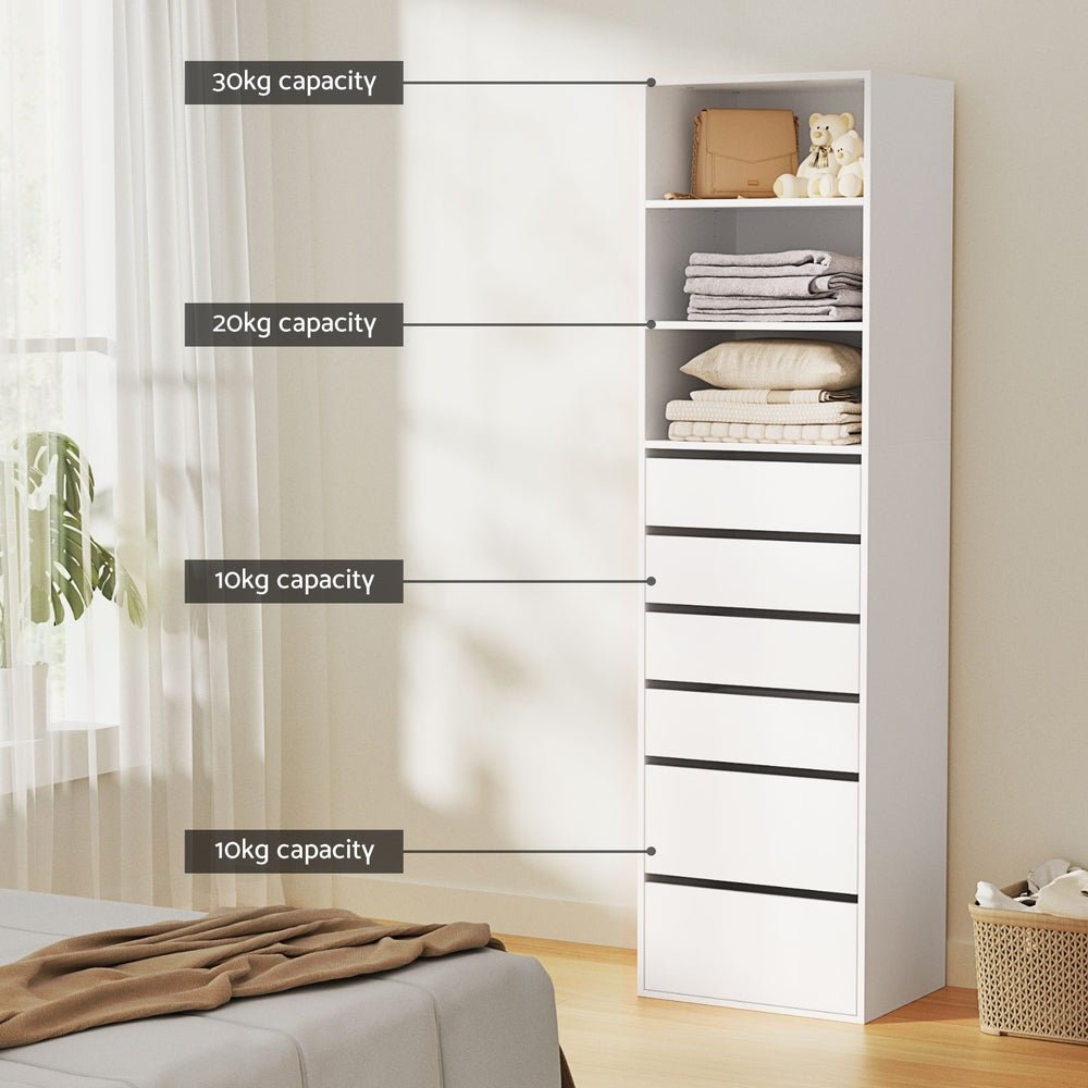 6 Chest of Drawers Tallboy Cabinet White - Furniture > Bedroom > Dressers - Rivercity House & Home Co. (ABN 18 642 972 209) - Affordable Modern Furniture Australia