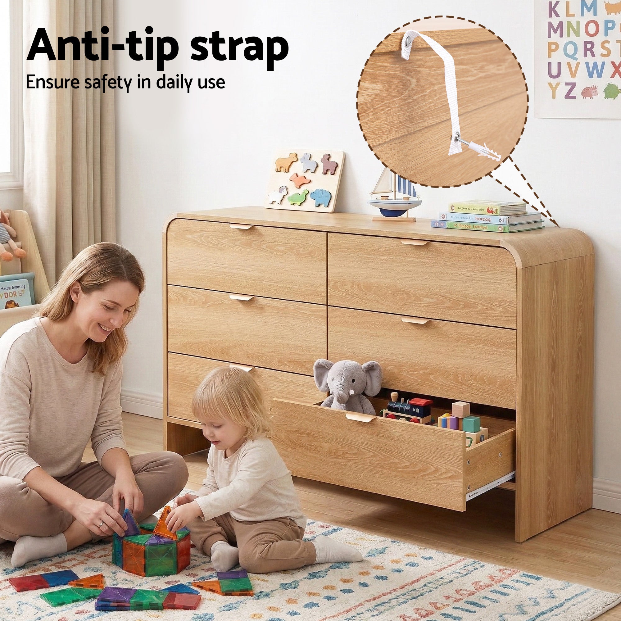 6 - Drawer Chest of Drawers Dresser Cabinet - Pine - Furniture > Bedroom > Dressers - Rivercity House & Home Co. (ABN 18 642 972 209) - Affordable Modern Furniture Australia