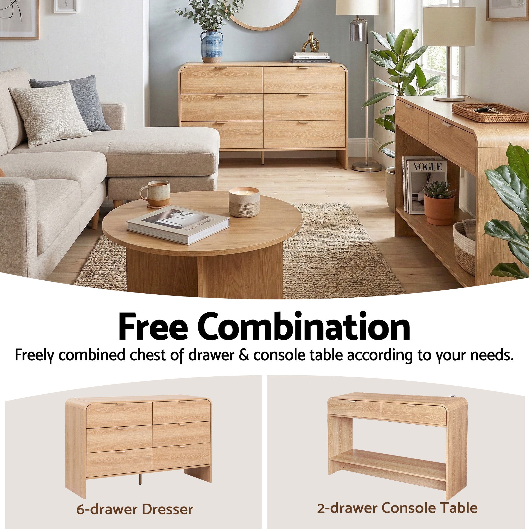 6 - Drawer Chest of Drawers Dresser Cabinet - Pine - Furniture > Bedroom > Dressers - Rivercity House & Home Co. (ABN 18 642 972 209) - Affordable Modern Furniture Australia