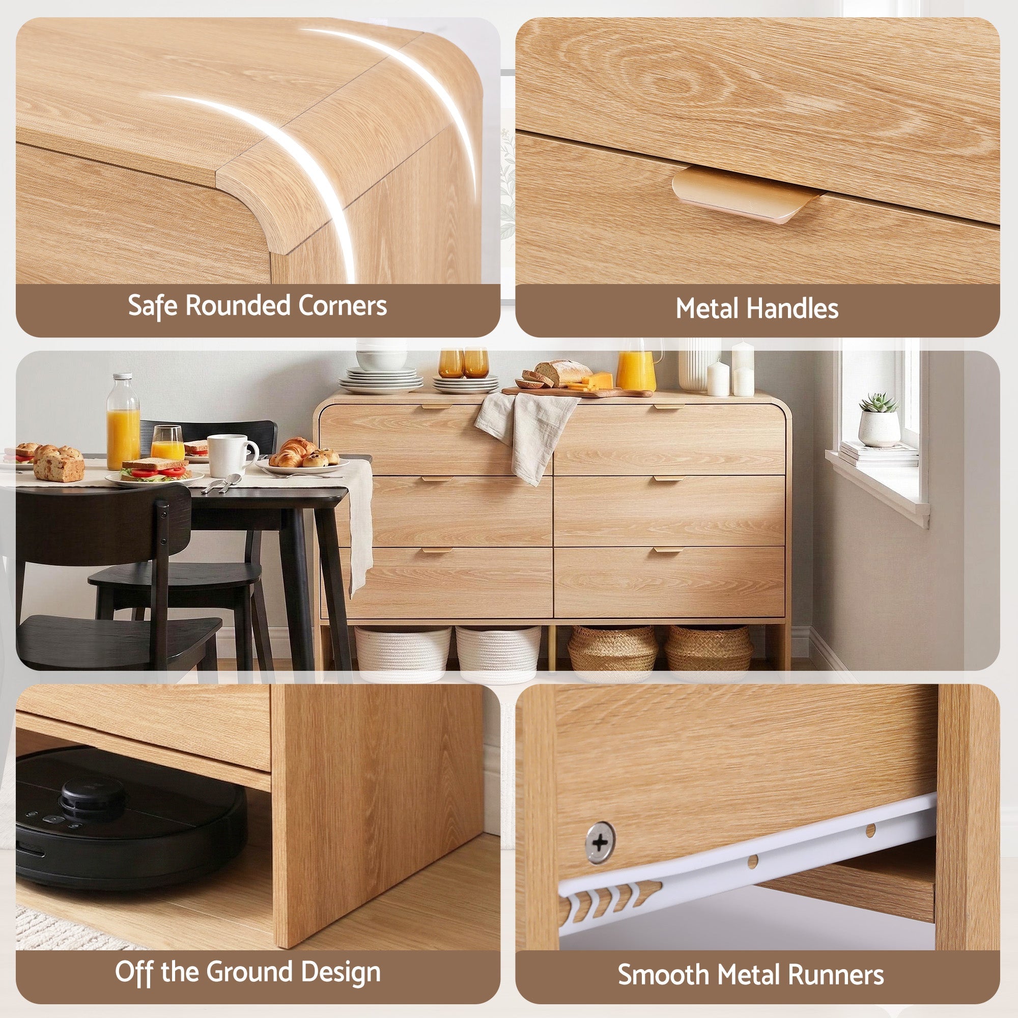 6 - Drawer Chest of Drawers Dresser Cabinet - Pine - Furniture > Bedroom > Dressers - Rivercity House & Home Co. (ABN 18 642 972 209) - Affordable Modern Furniture Australia