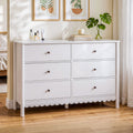 6 Drawer Chest of Drawers Dresser with Curved Edges and Scalloped Base - White