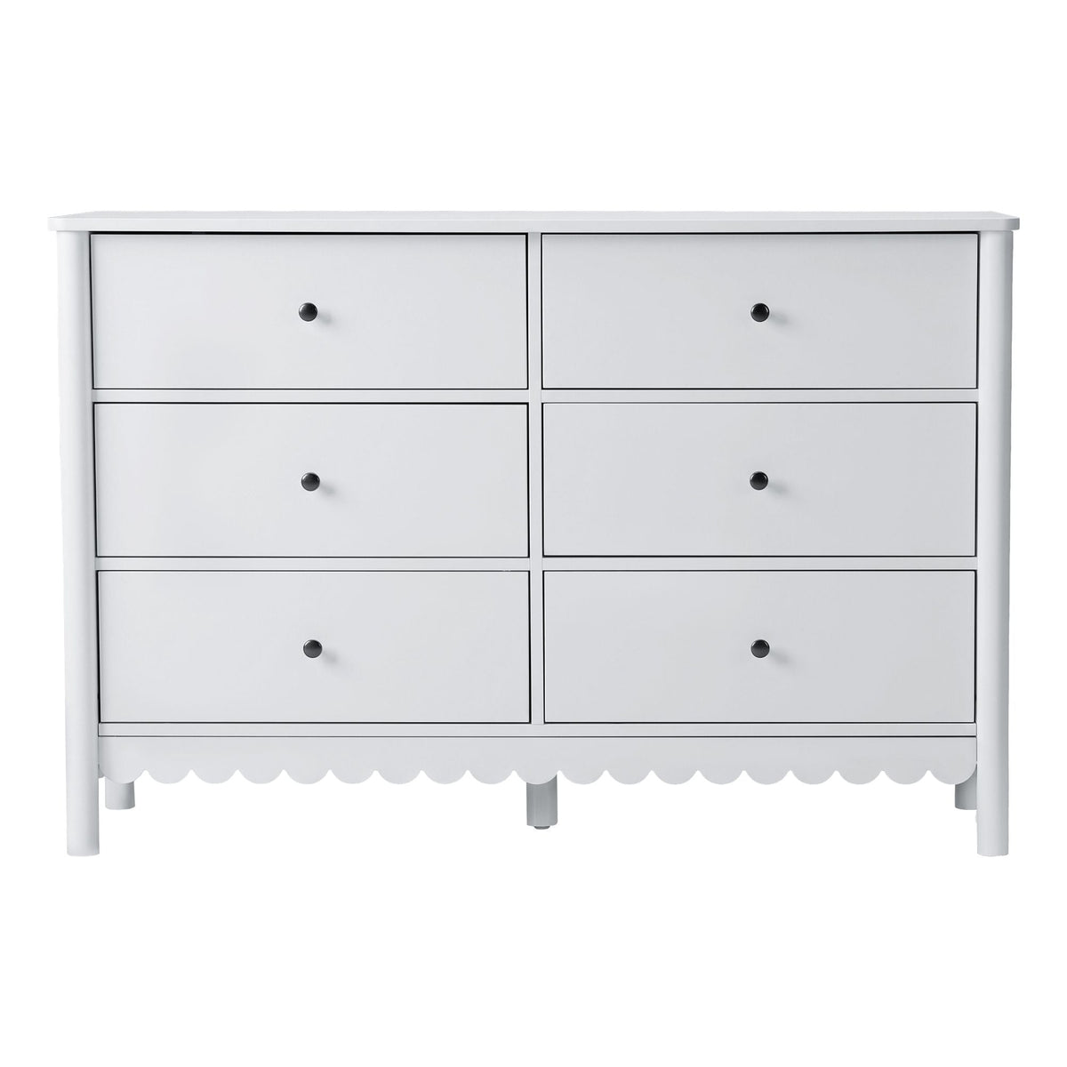 6 Drawer Chest of Drawers Dresser with Curved Edges and Scalloped Base - White - Furniture > Bedroom > Dressers - Rivercity House & Home Co. (ABN 18 642 972 209) - Affordable Modern Furniture Australia