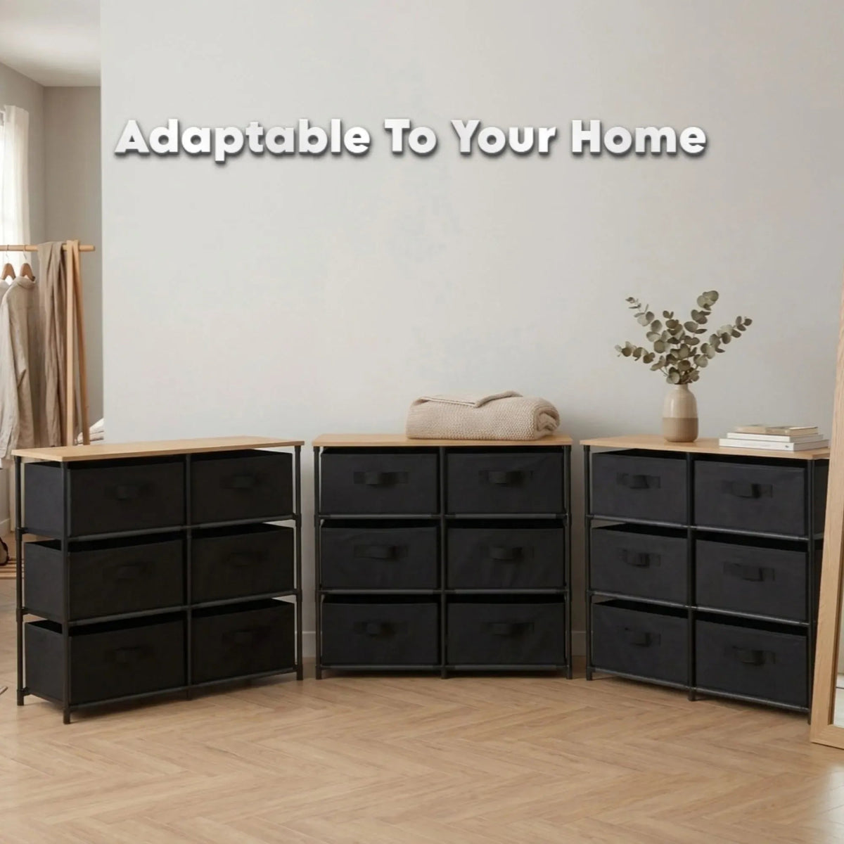 6 Drawer Fabric Storage Dresser with Steel Frame Rustic - Black - Furniture > Sofas > Sofa Accessories - Rivercity House & Home Co. (ABN 18 642 972 209) - Affordable Modern Furniture Australia