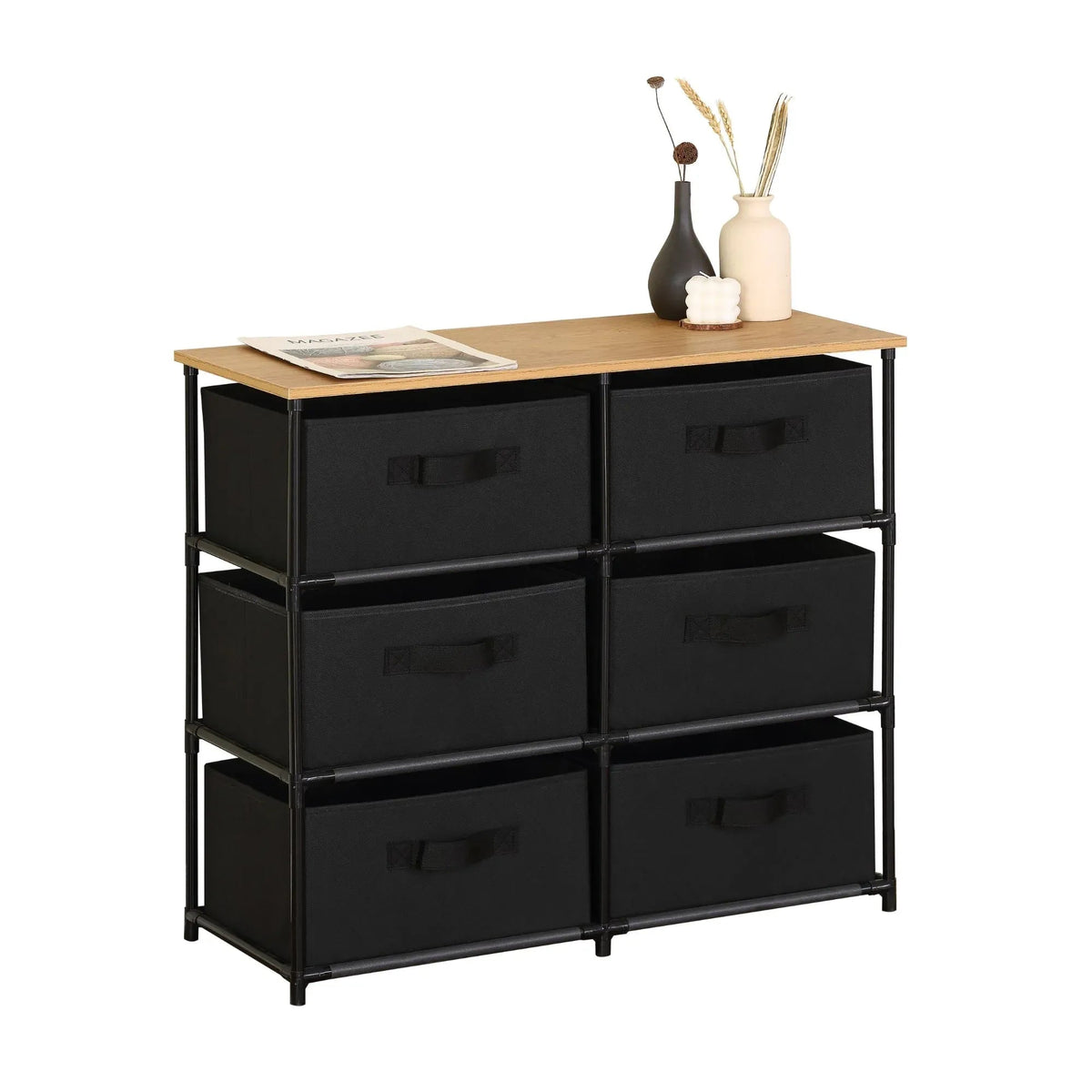 6 Drawer Fabric Storage Dresser with Steel Frame Rustic - Black - Furniture > Sofas > Sofa Accessories - Rivercity House & Home Co. (ABN 18 642 972 209) - Affordable Modern Furniture Australia