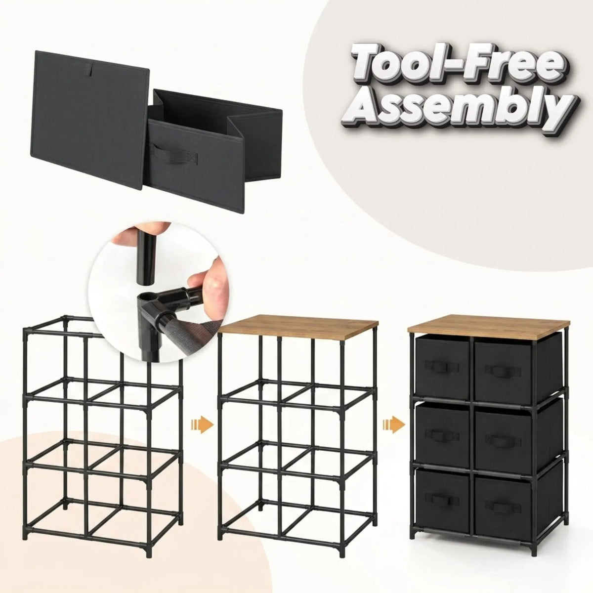 6 Drawer Fabric Storage Dresser with Steel Frame Rustic - Black - Furniture > Sofas > Sofa Accessories - Rivercity House & Home Co. (ABN 18 642 972 209) - Affordable Modern Furniture Australia