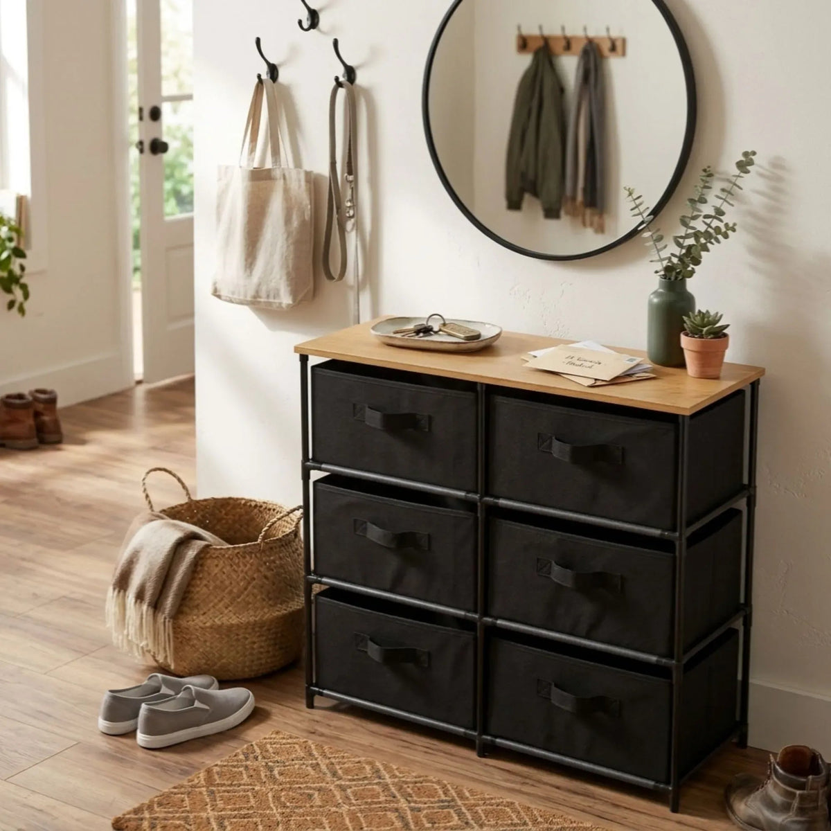 6 Drawer Fabric Storage Dresser with Steel Frame Rustic - Black - Furniture > Sofas > Sofa Accessories - Rivercity House & Home Co. (ABN 18 642 972 209) - Affordable Modern Furniture Australia