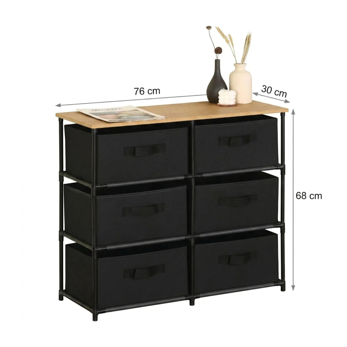 6 Drawer Fabric Storage Dresser with Steel Frame Rustic - Black - Furniture > Sofas > Sofa Accessories - Rivercity House & Home Co. (ABN 18 642 972 209) - Affordable Modern Furniture Australia