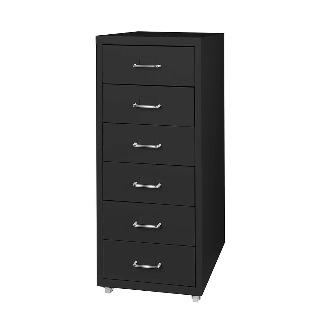 6 - Drawer Steel Office Filing Cabinet with Wheels and Label Holders - Black - Rivercity House & Home Co. (ABN 18 642 972 209) - Affordable Modern Furniture Australia