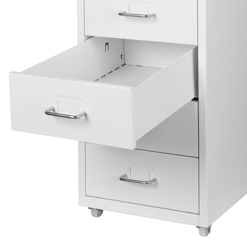 6 Drawer Steel Office Filing Cabinet with Wheels and Label Holders - White - Rivercity House & Home Co. (ABN 18 642 972 209) - Affordable Modern Furniture Australia