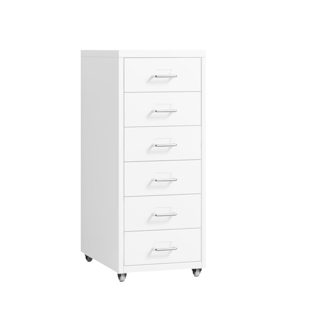 6 Drawer Steel Office Filing Cabinet with Wheels and Label Holders - White - Rivercity House & Home Co. (ABN 18 642 972 209) - Affordable Modern Furniture Australia