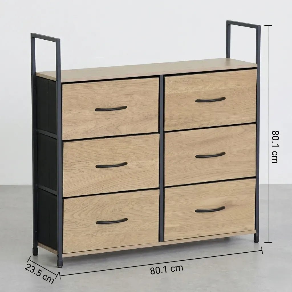 6 Drawer Tallboy Storage Cabinet Steel Frame Rustic Large Chest Drawers - Brown - Home & Garden > Storage > Storage Cabinets & Lockers - Rivercity House & Home Co. (ABN 18 642 972 209) - Affordable Modern Furniture Australia