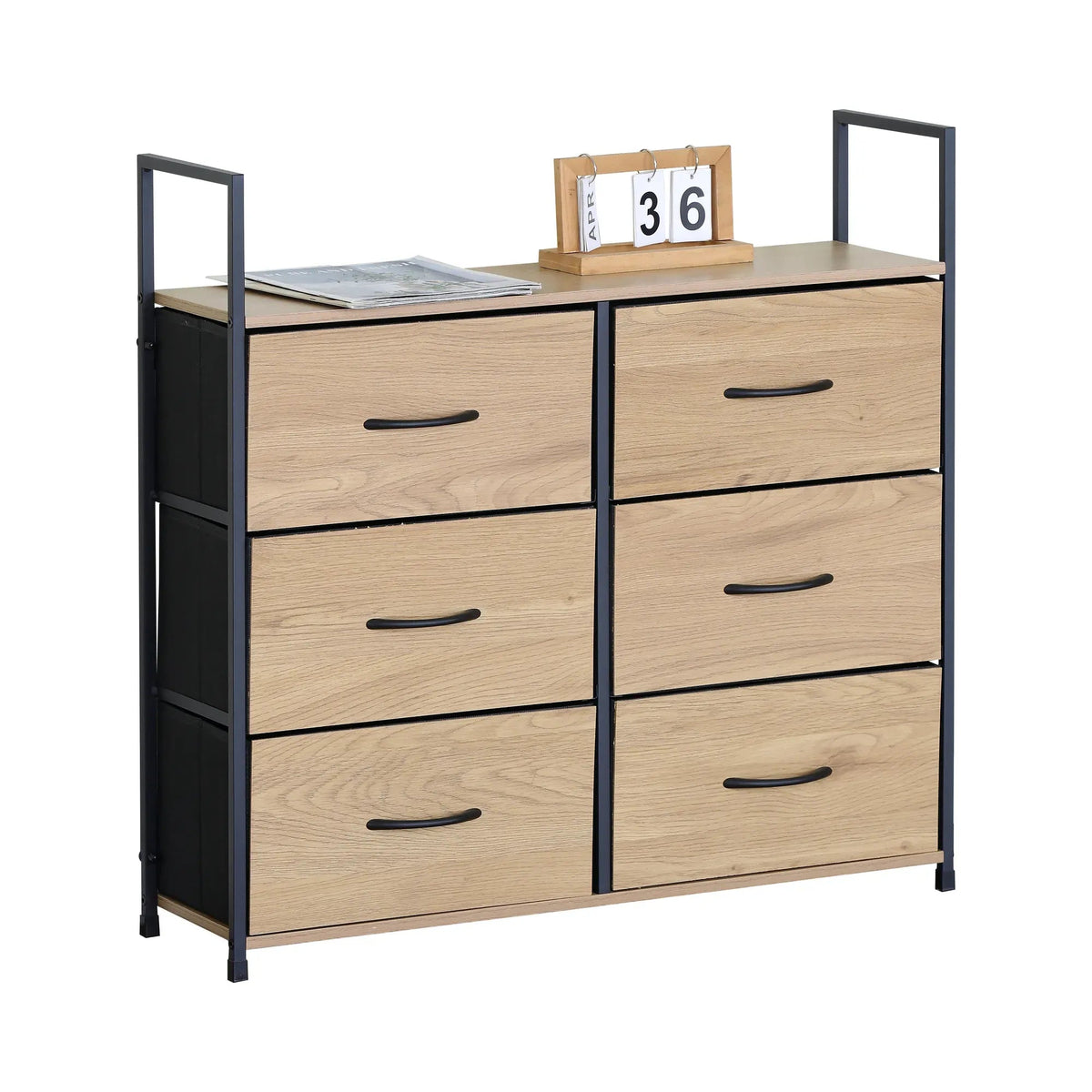 6 Drawer Tallboy Storage Cabinet Steel Frame Rustic Large Chest Drawers - Brown - Home & Garden > Storage > Storage Cabinets & Lockers - Rivercity House & Home Co. (ABN 18 642 972 209) - Affordable Modern Furniture Australia