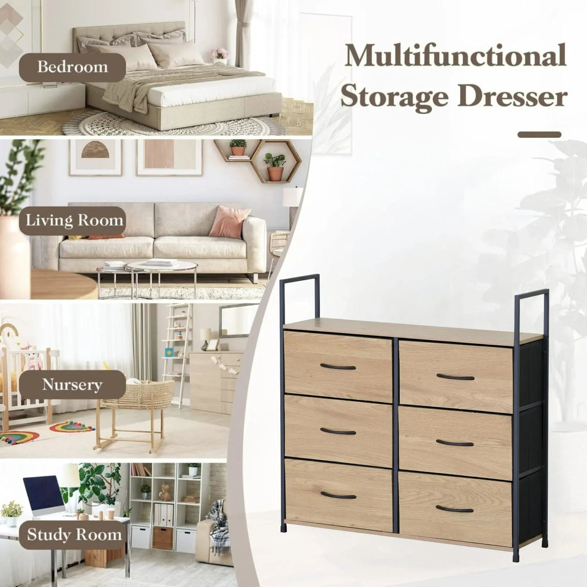 6 Drawer Tallboy Storage Cabinet Steel Frame Rustic Large Chest Drawers - Brown - Home & Garden > Storage > Storage Cabinets & Lockers - Rivercity House & Home Co. (ABN 18 642 972 209) - Affordable Modern Furniture Australia