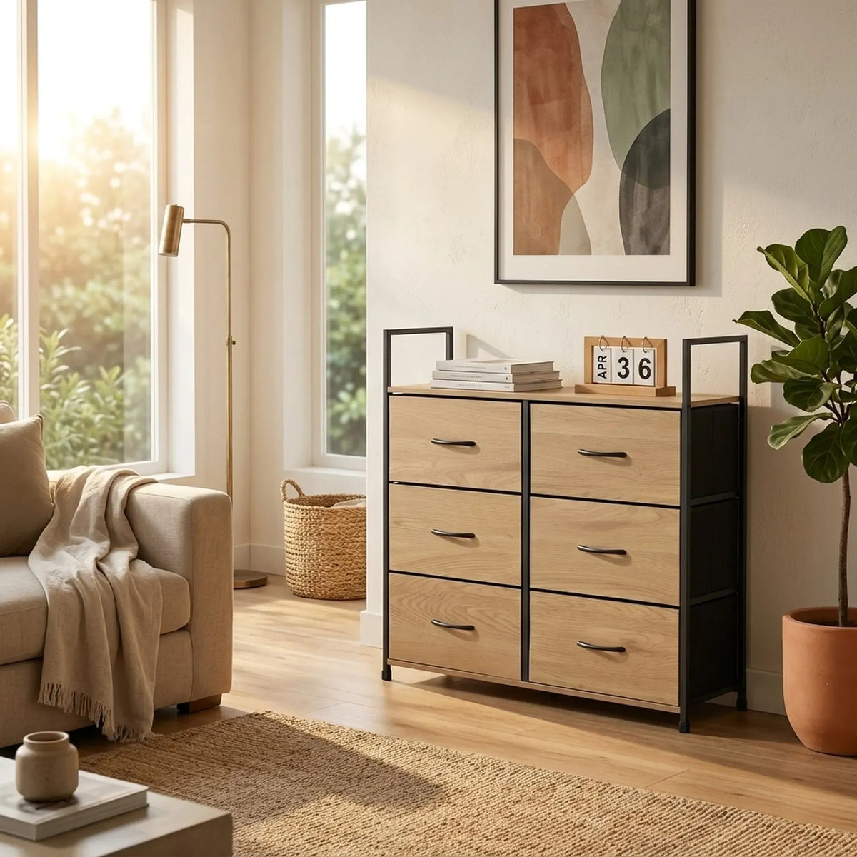 6 Drawer Tallboy Storage Cabinet Steel Frame Rustic Large Chest Drawers - Brown - Home & Garden > Storage > Storage Cabinets & Lockers - Rivercity House & Home Co. (ABN 18 642 972 209) - Affordable Modern Furniture Australia