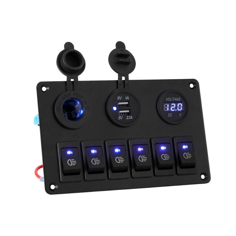 6 Gang 12V Switch Panel For Car Boat Marine USB ON - OFF LED Rocker Toggle - Outdoor > Boating - Rivercity House & Home Co. (ABN 18 642 972 209) - Affordable Modern Furniture Australia