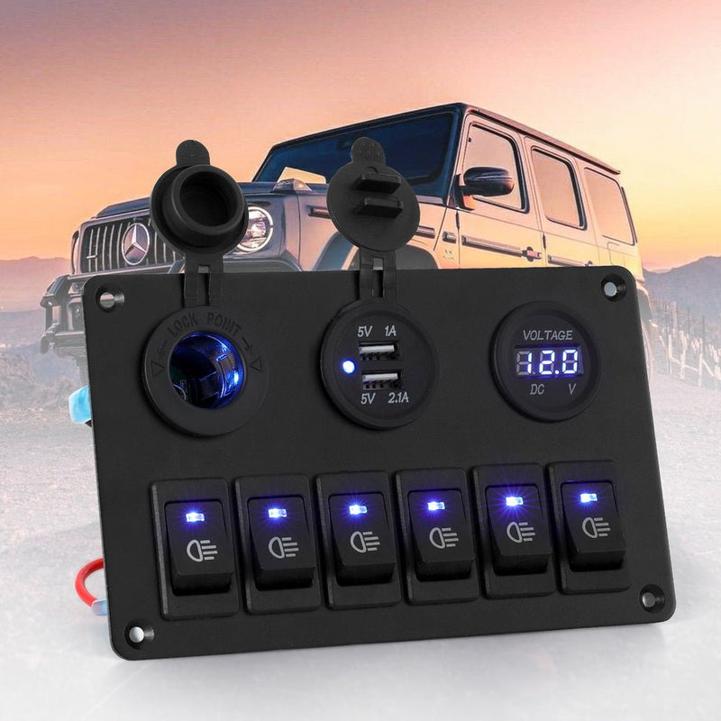 6 Gang 12V Switch Panel For Car Boat Marine USB ON - OFF LED Rocker Toggle - Outdoor > Boating - Rivercity House & Home Co. (ABN 18 642 972 209) - Affordable Modern Furniture Australia