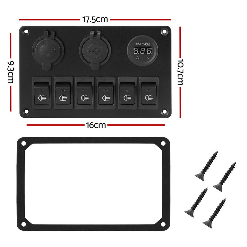 6 Gang 12V Switch Panel For Car Boat Marine USB ON - OFF LED Rocker Toggle - Outdoor > Boating - Rivercity House & Home Co. (ABN 18 642 972 209) - Affordable Modern Furniture Australia