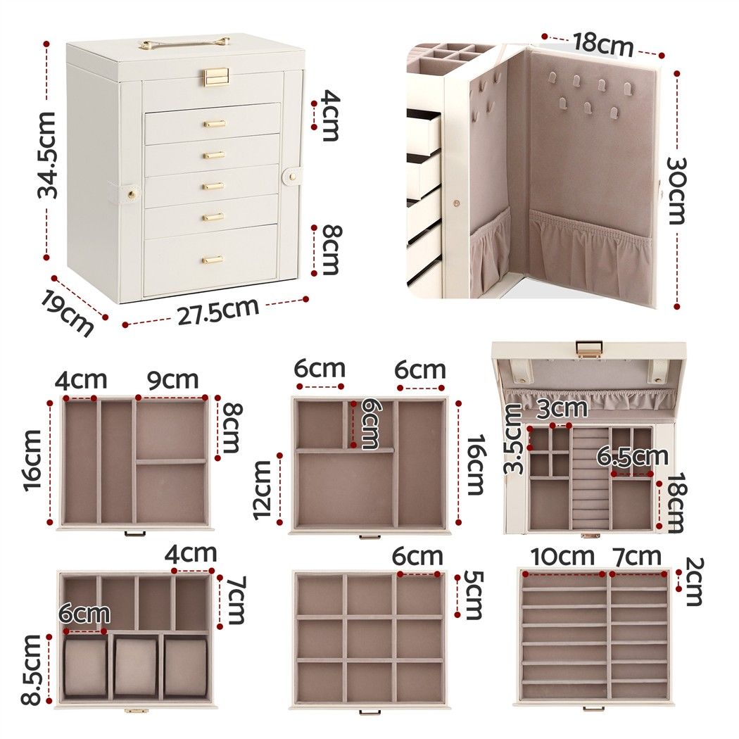6 Layer Jewellery Box Organiser Large Display Case Storage - White - Health & Beauty > Cosmetic Storage > Makeup Organisation & Storage - Rivercity House & Home Co. (ABN 18 642 972 209) - Affordable Modern Furniture Australia