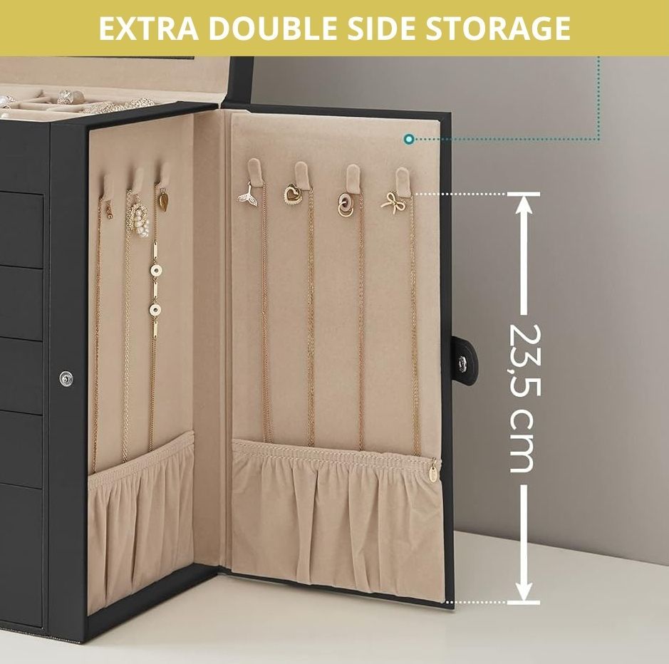 6 - Layer Large Jewelry Box for Women withDrawers, Mirror, Lock, Necklace Hooks & Side Compartments for Rings, Earrings, Bracelets, Gifts (Black) - Fashion > Women's Fashion > Women's Jewellery - Rivercity House & Home Co. (ABN 18 642 972 209) - Affordable Modern Furniture Australia