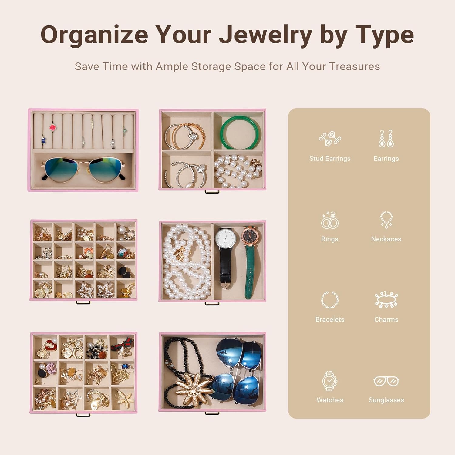 6 - Layer Large Jewelry Box for Women withDrawers, Mirror, Lock, Necklace Hooks & Side Compartments for Rings, Earrings, Bracelets, Gifts (Pink) - Fashion > Women's Fashion > Women's Jewellery - Rivercity House & Home Co. (ABN 18 642 972 209) - Affordable Modern Furniture Australia