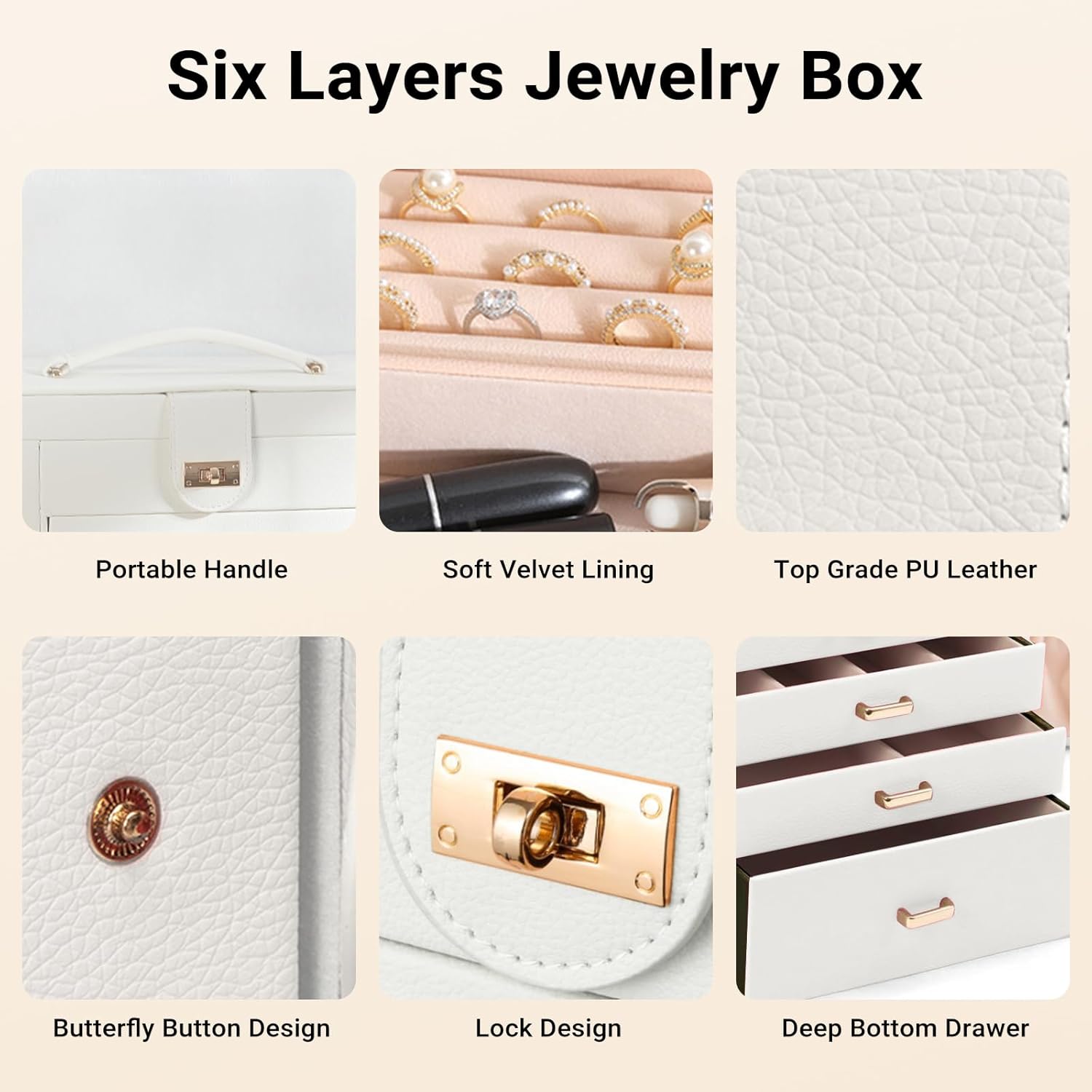 6 - Layer Large Jewelry Box for Women withDrawers, Mirror, Lock, Necklace Hooks & Side Compartments for Rings, Earrings, Bracelets, Gifts (White) - Fashion > Women's Fashion > Women's Jewellery - Rivercity House & Home Co. (ABN 18 642 972 209) - Affordable Modern Furniture Australia