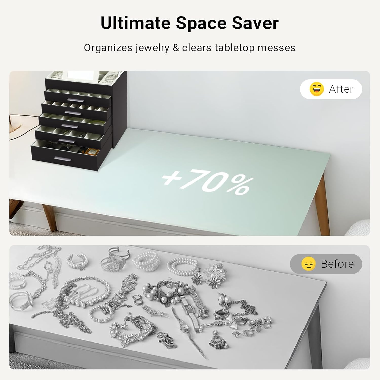 6 - Layer Large Jewelry Organizer Box for Women with Mirror, Drawers, Hooks & Dividers for Rings, Necklaces, Bracelets, Ideal Gift for Women (Black) - Health & Beauty > Cosmetic Storage > Makeup Organisation & Storage - Rivercity House & Home Co. (ABN 18 642 972 209) - Affordable Modern Furniture Australia