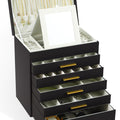 6-Layer Large Jewelry Organiser Box with Mirror, Drawers, Hooks & Dividers for Rings, Necklaces, Bracelets - Black
