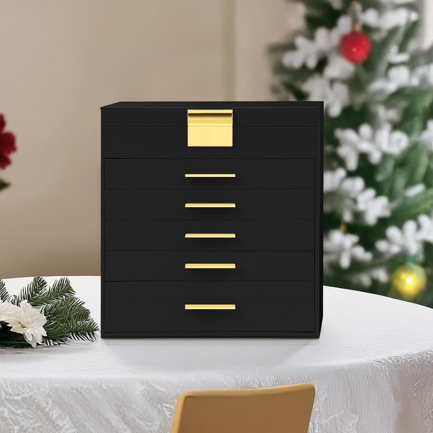 6 - Layer Large Jewelry Organizer Box for Women with Mirror, Drawers, Hooks & Dividers for Rings, Necklaces, Bracelets, Ideal Gift for Women (Black) - Health & Beauty > Cosmetic Storage > Makeup Organisation & Storage - Rivercity House & Home Co. (ABN 18 642 972 209) - Affordable Modern Furniture Australia