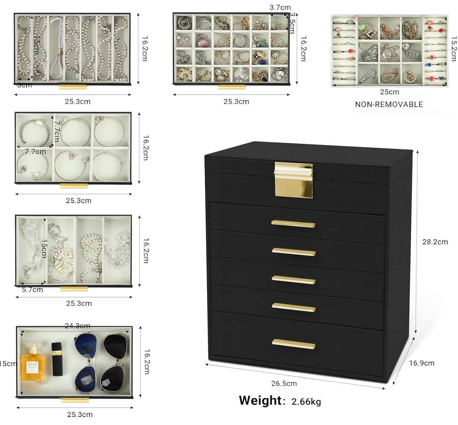 6 - Layer Large Jewelry Organizer Box for Women with Mirror, Drawers, Hooks & Dividers for Rings, Necklaces, Bracelets, Ideal Gift for Women (Black) - Health & Beauty > Cosmetic Storage > Makeup Organisation & Storage - Rivercity House & Home Co. (ABN 18 642 972 209) - Affordable Modern Furniture Australia