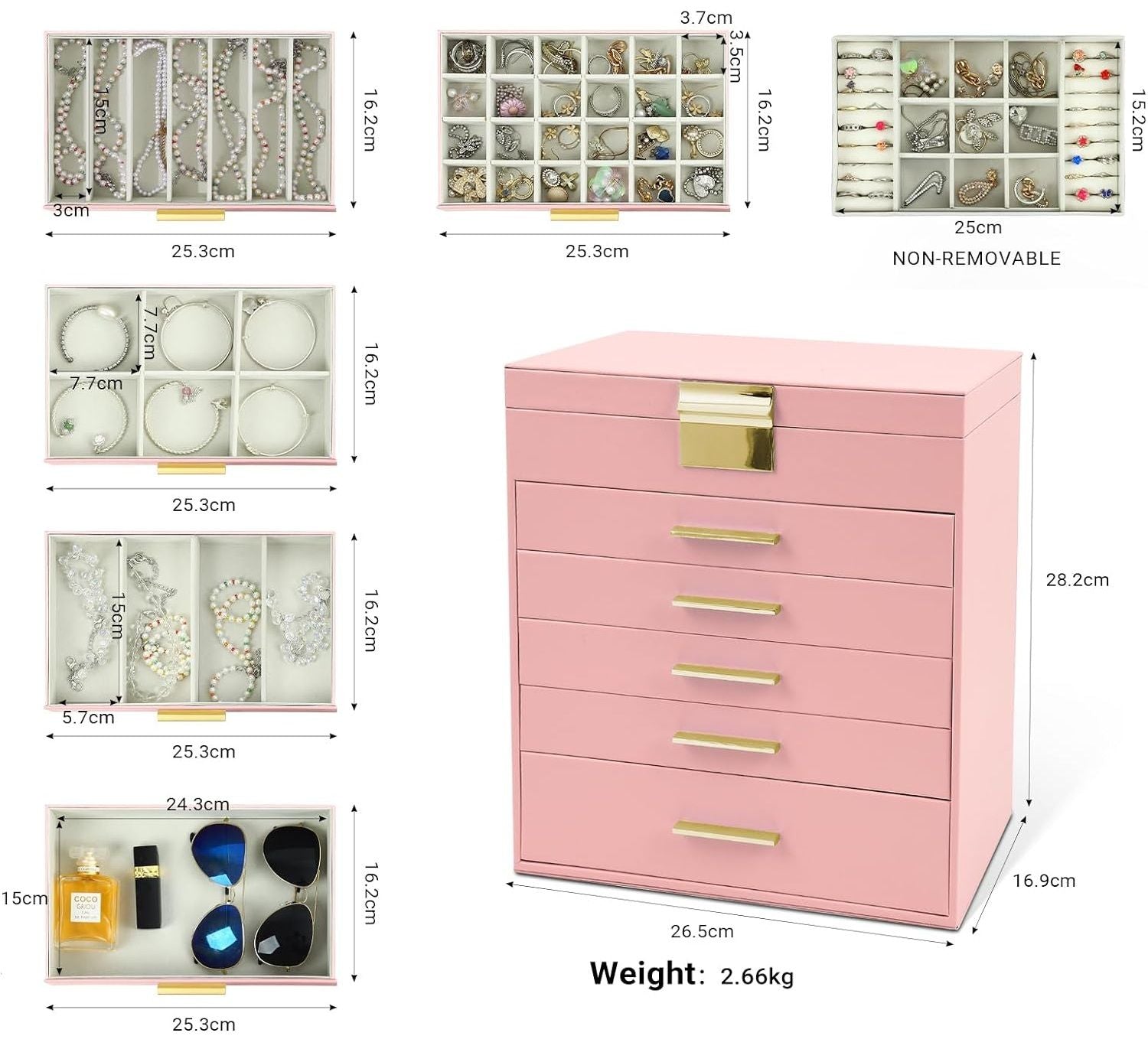 6 - Layer Large Jewelry Organizer Box for Women with Mirror, Drawers, Hooks & Dividers for Rings, Necklaces, Bracelets, Ideal Gift for Women (Pink) - Health & Beauty > Cosmetic Storage > Makeup Organisation & Storage - Rivercity House & Home Co. (ABN 18 642 972 209) - Affordable Modern Furniture Australia