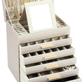 6-Layer Large Jewelry Organiser Box with Mirror, Drawers, Hooks & Dividers for Rings, Necklaces, Bracelets - White
