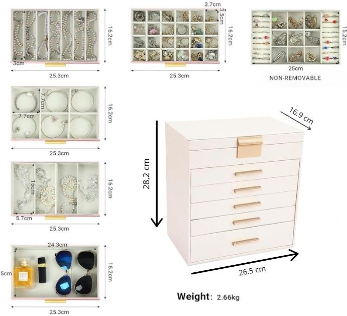 6 - Layer Large Jewelry Organizer Box for Women with Mirror, Drawers, Hooks & Dividers for Rings, Necklaces, Bracelets, Ideal Gift for Women (White) - Health & Beauty > Cosmetic Storage > Makeup Organisation & Storage - Rivercity House & Home Co. (ABN 18 642 972 209) - Affordable Modern Furniture Australia
