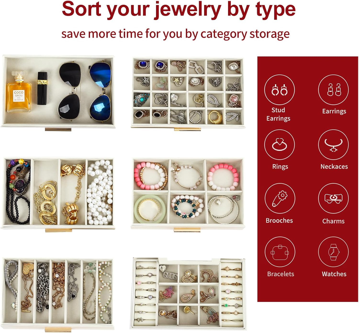 6 - Layer Large Jewelry Organizer Box for Women with Mirror, Drawers, Hooks & Dividers for Rings, Necklaces, Bracelets, Ideal Gift for Women (White) - Health & Beauty > Cosmetic Storage > Makeup Organisation & Storage - Rivercity House & Home Co. (ABN 18 642 972 209) - Affordable Modern Furniture Australia