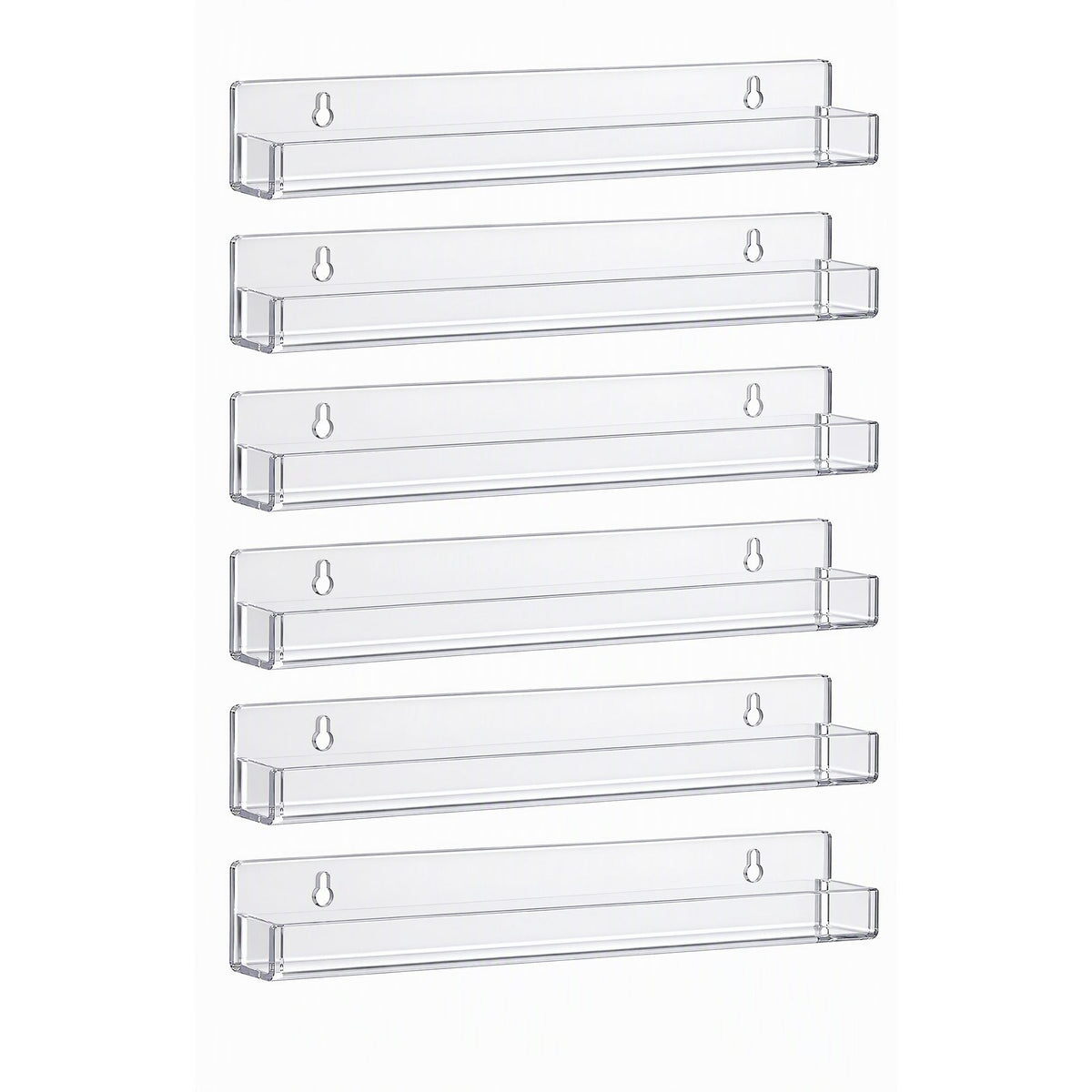 6-Pack Acrylic Floating Wall Shelves with Detachable Panels & Front Lip - Clear - Furniture > Living Room > Bookcases & Shelves - Rivercity House & Home Co. (ABN 18 642 972 209) - Affordable Modern Furniture Australia