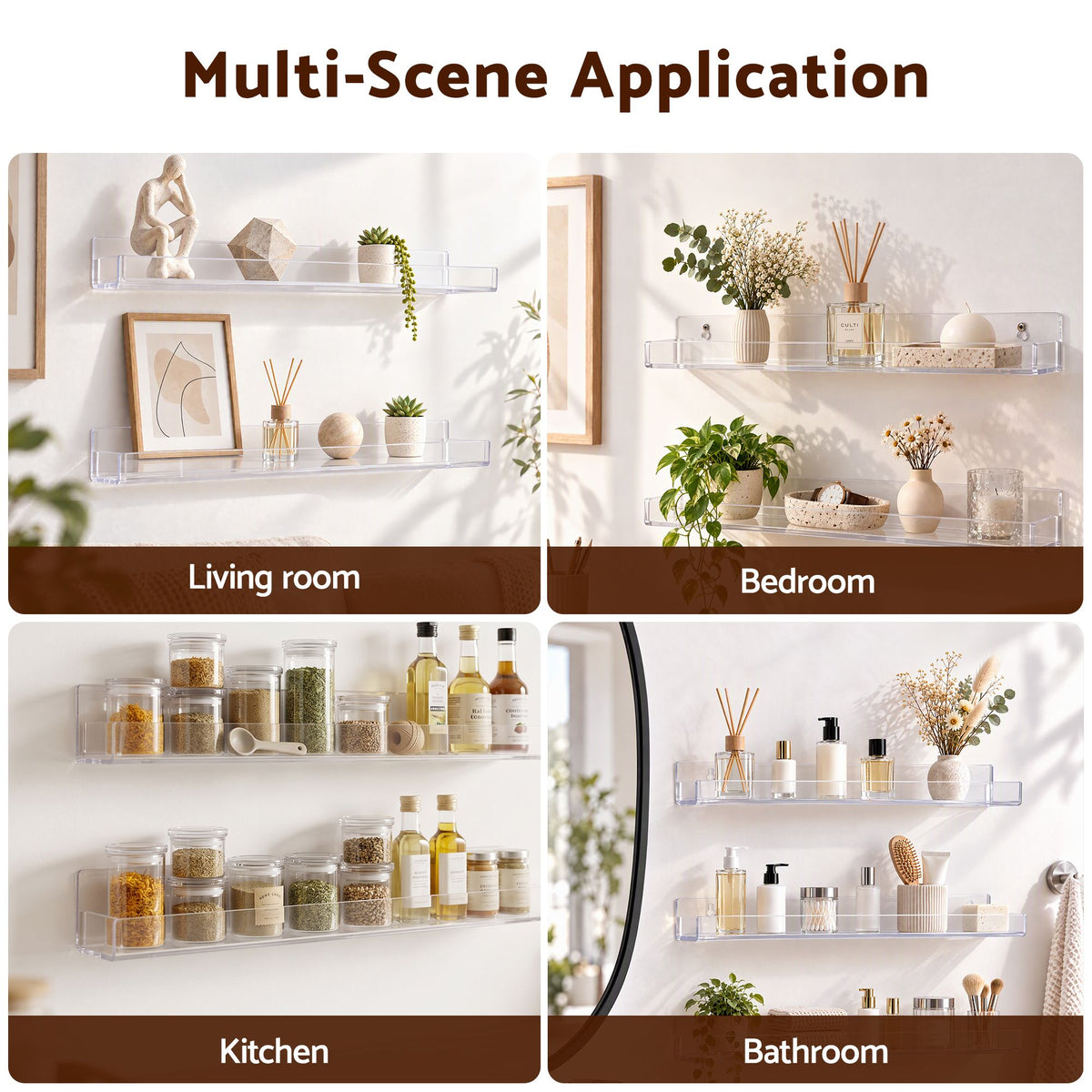 6-Pack Acrylic Floating Wall Shelves with Detachable Panels & Front Lip - Clear - Furniture > Living Room > Bookcases & Shelves - Rivercity House & Home Co. (ABN 18 642 972 209) - Affordable Modern Furniture Australia